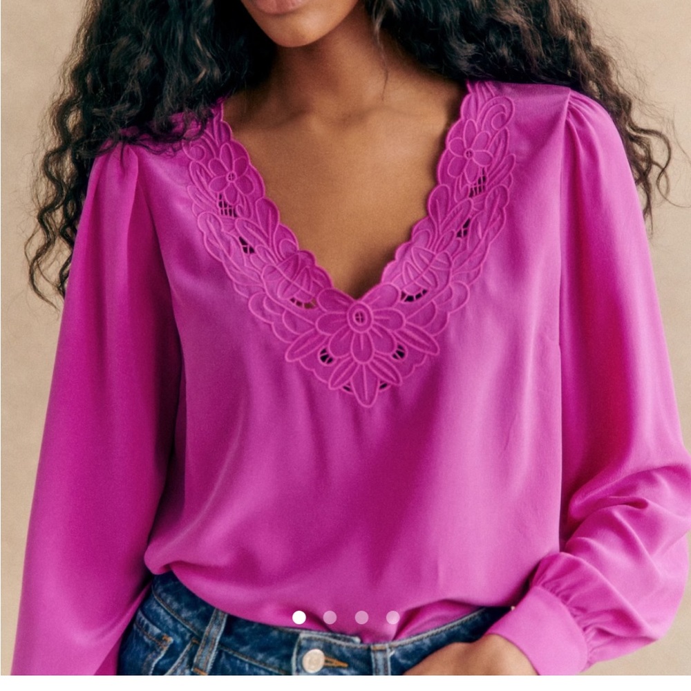 Sézane Juliette Silk Blouse in Fuchsia